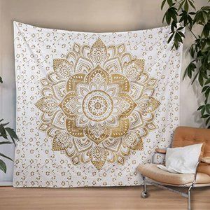 Large Gold and White Mandala Boho Tapestry